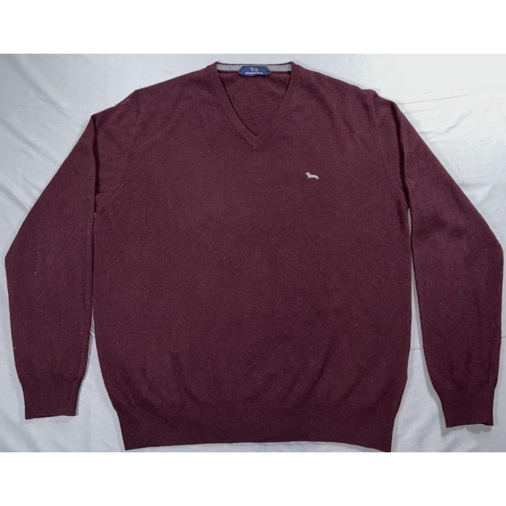 Harmont & Blaine Sweater Mens XXL Maroon V Neck Wool Knit Pullover Dog Italy